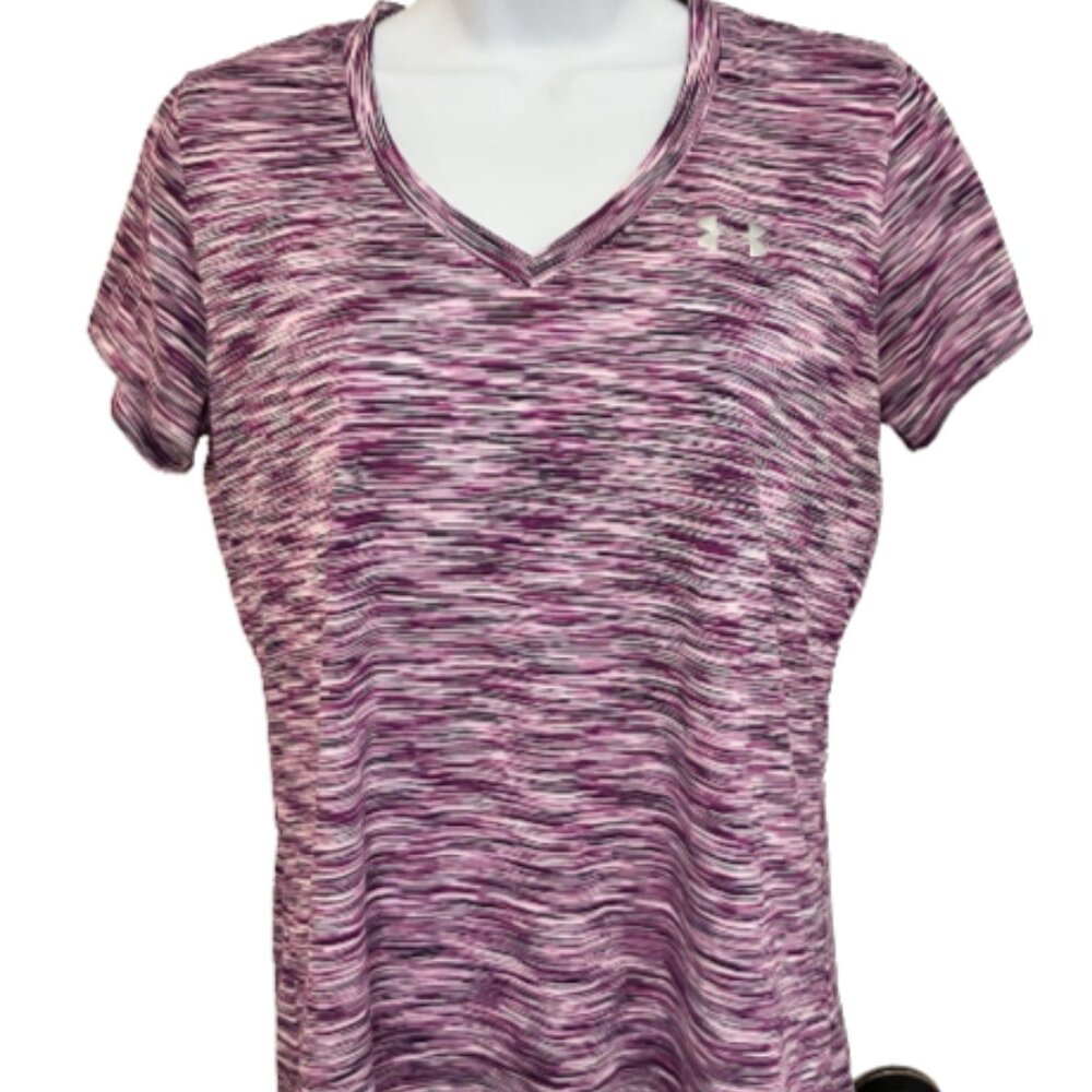 Under Armour Ladies Medium Multicolor Short Sleeve V Neck Athletic logo Top
